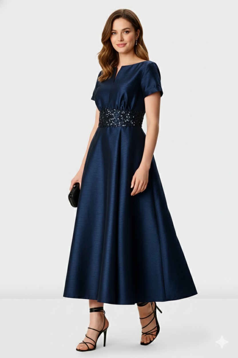 Sequin Embroidery Dupioni Dress