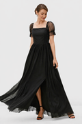 Sheer Tulle Vented Maxi Dress
