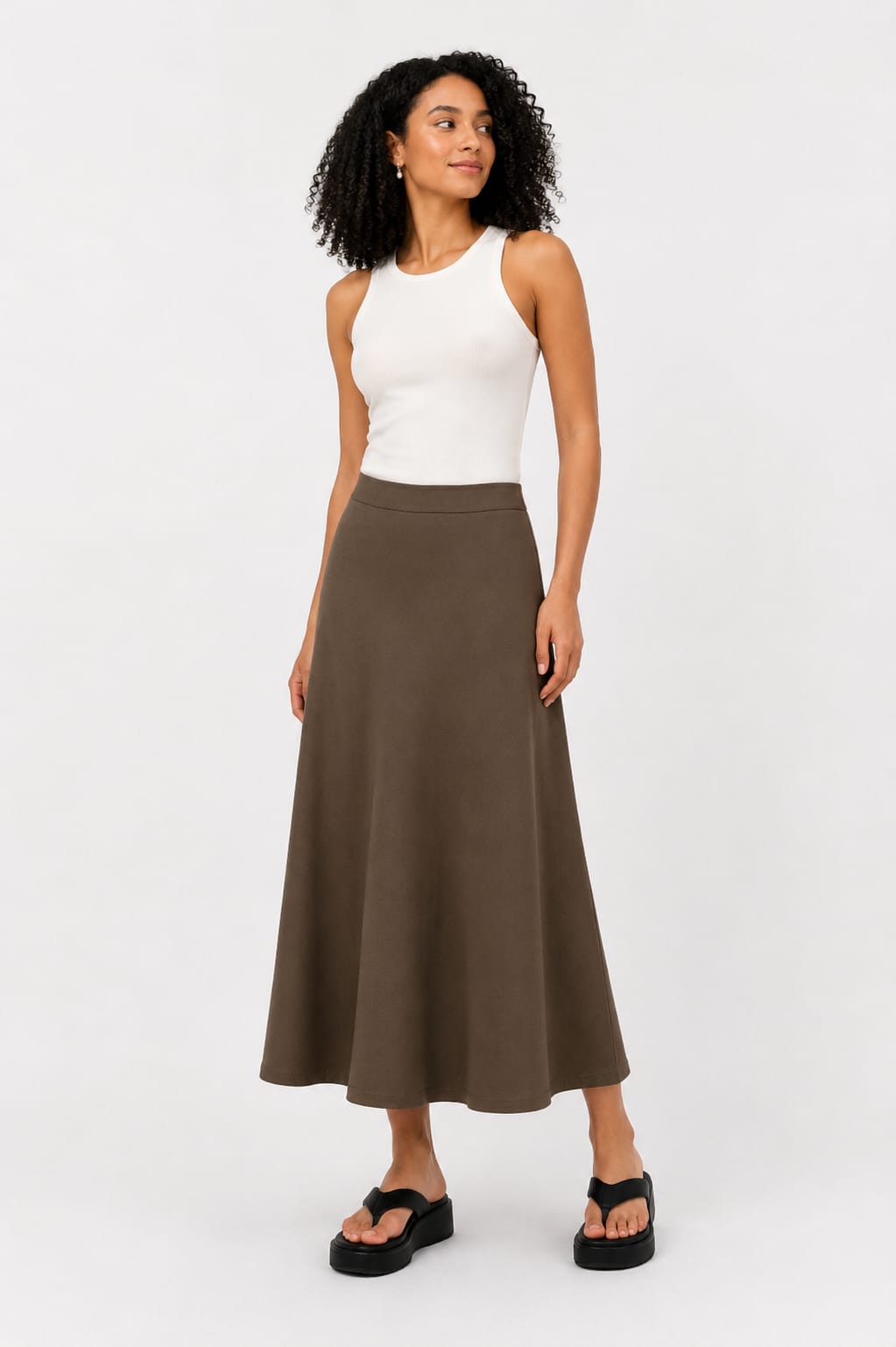 Solid Cotton Jersey A-Line Maxi Skirt