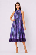 Tie Neck Tie Dye Stripe Print Crepe Shift Dress