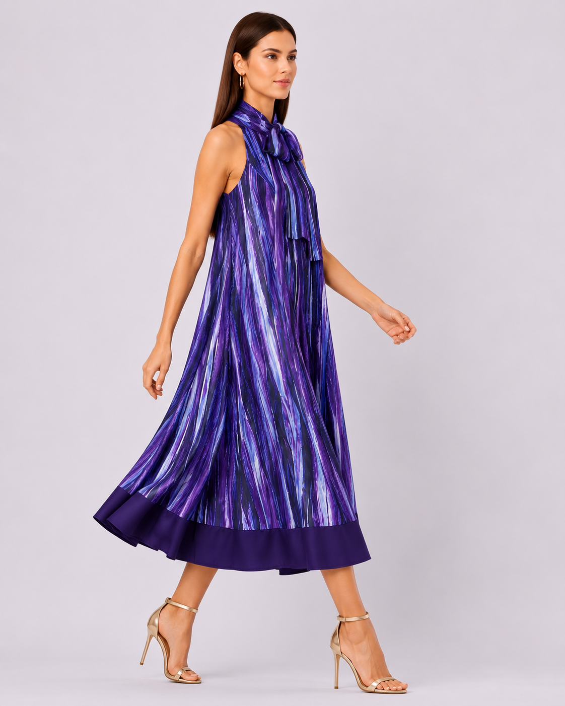 Tie Neck Tie Dye Stripe Print Crepe Shift Dress