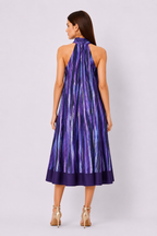 Tie Neck Tie Dye Stripe Print Crepe Shift Dress