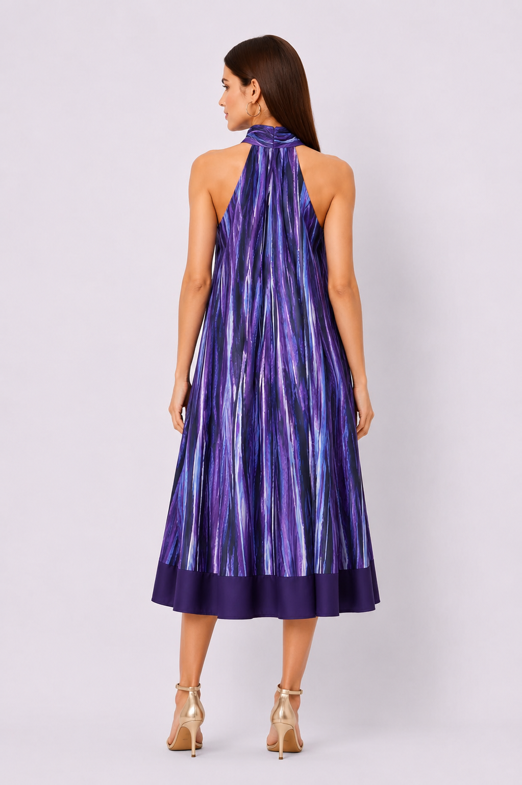 Tie Neck Tie Dye Stripe Print Crepe Shift Dress