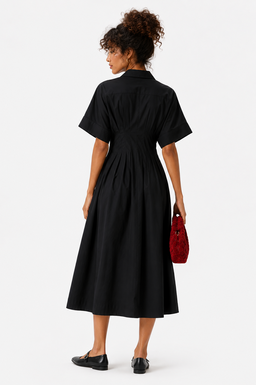 Black Cotton Shirt Midi Dress