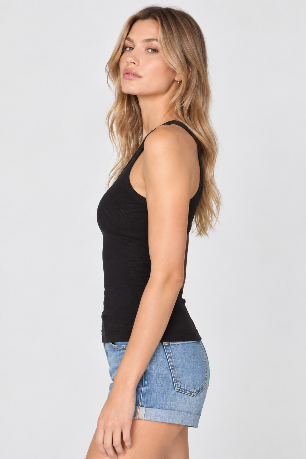 Women’s Black Cotton Ribbed Tank Top