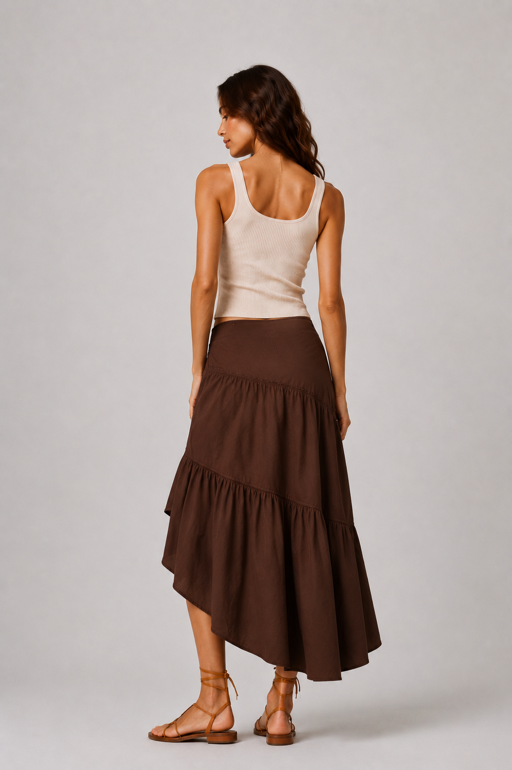 Asymmetric Tiered High-Low Maxi Skirt