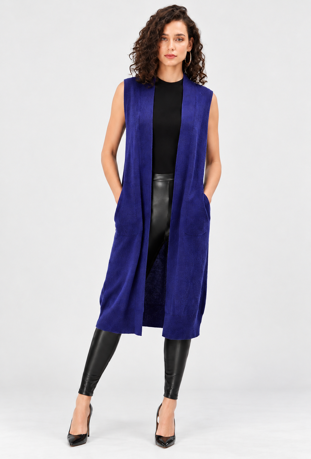 women's royal blue wool cashmere blend longline cardigan