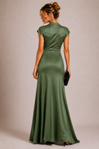Sage Green Crepe Wrap-Style Maxi Dress with Short Sleeves
