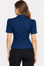 Women’s Navy Blue Cotton Blend Tailored Blazer Top