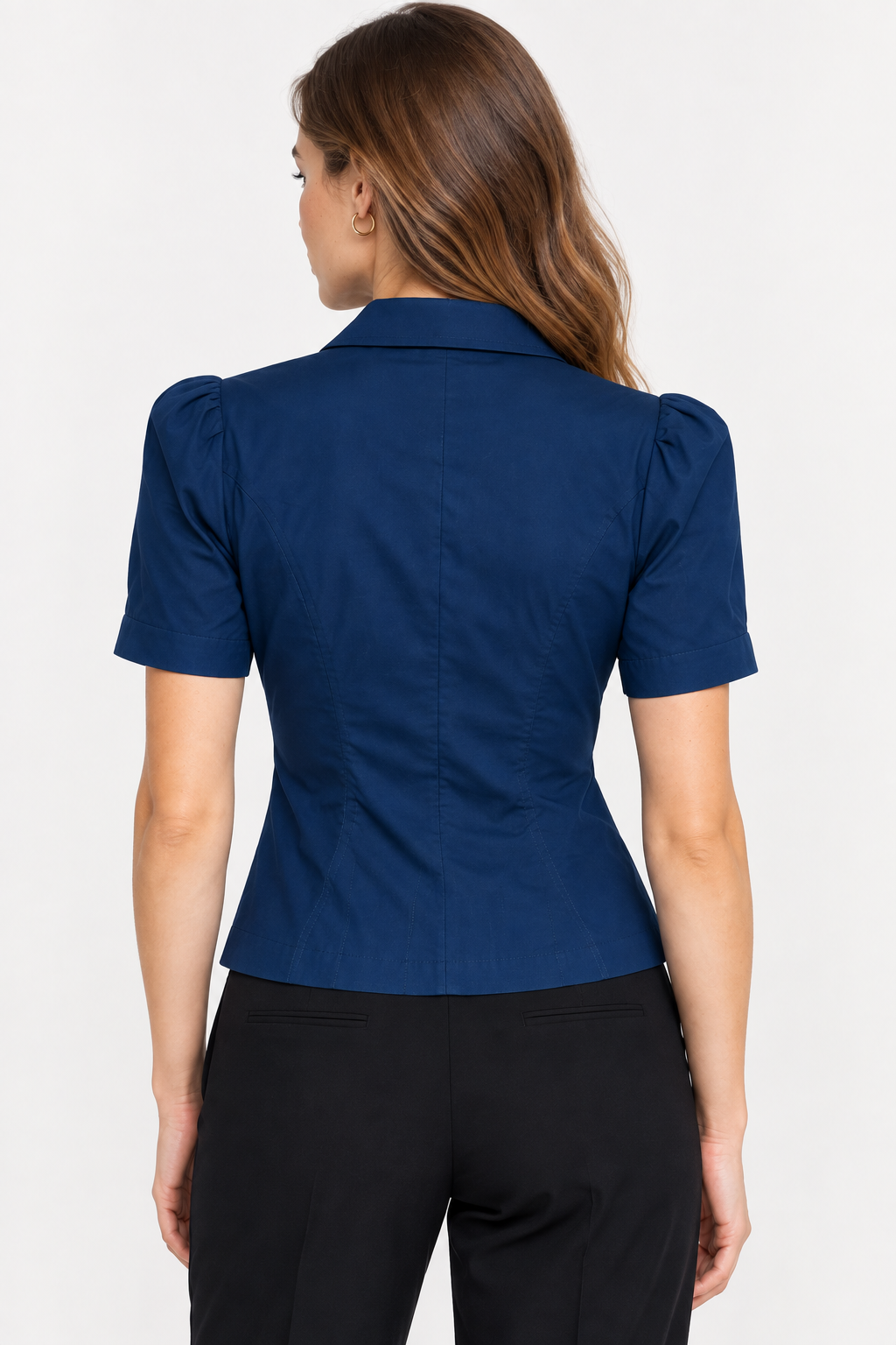 Women’s Navy Blue Cotton Blend Tailored Blazer Top