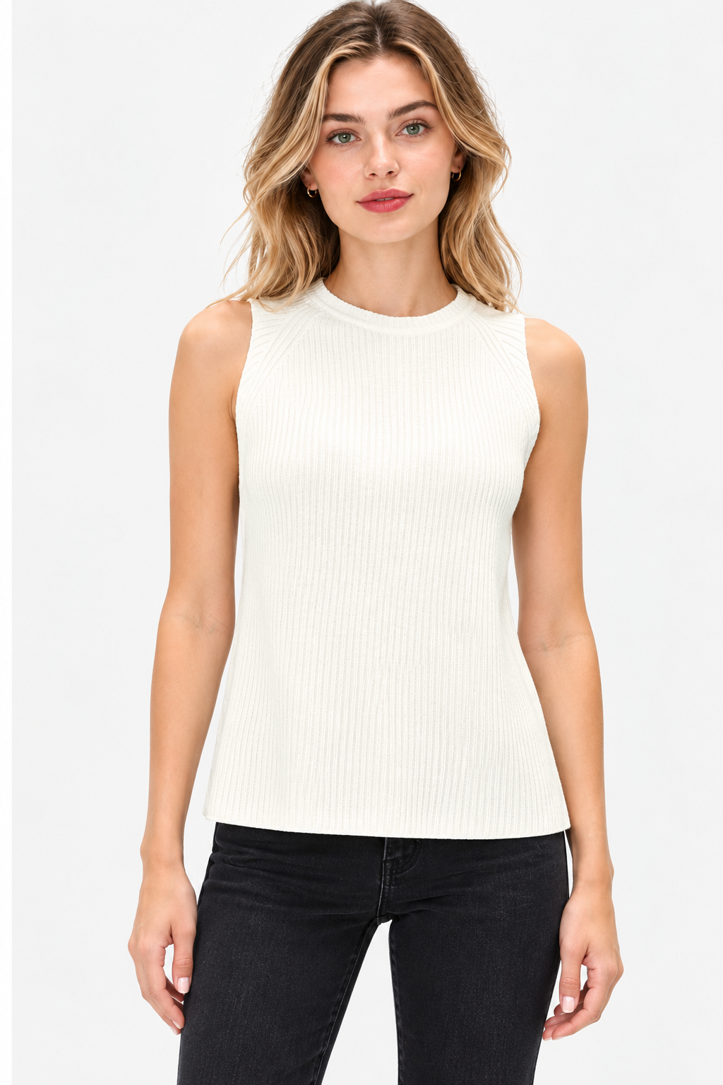 women's ivory linen cotton rib knit short sleeve top