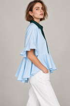 Women’s Light Blue Cotton Peplum Shirt