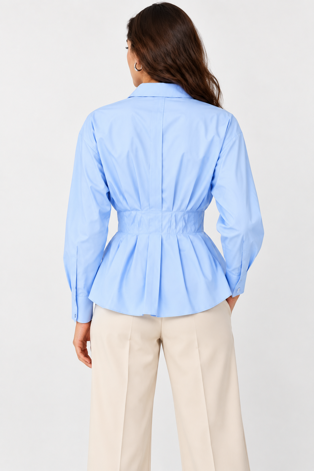 Women’s Light Blue Poplin Peplum Shirt