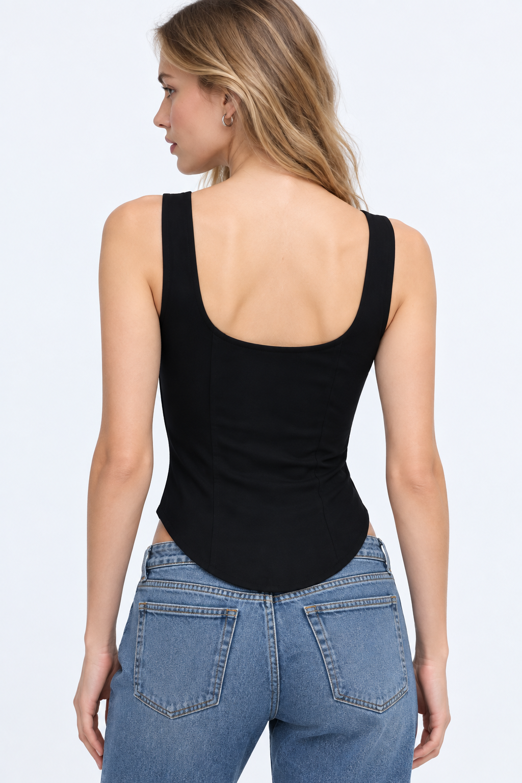 Women’s Black Twill Zip-Front Fitted Top