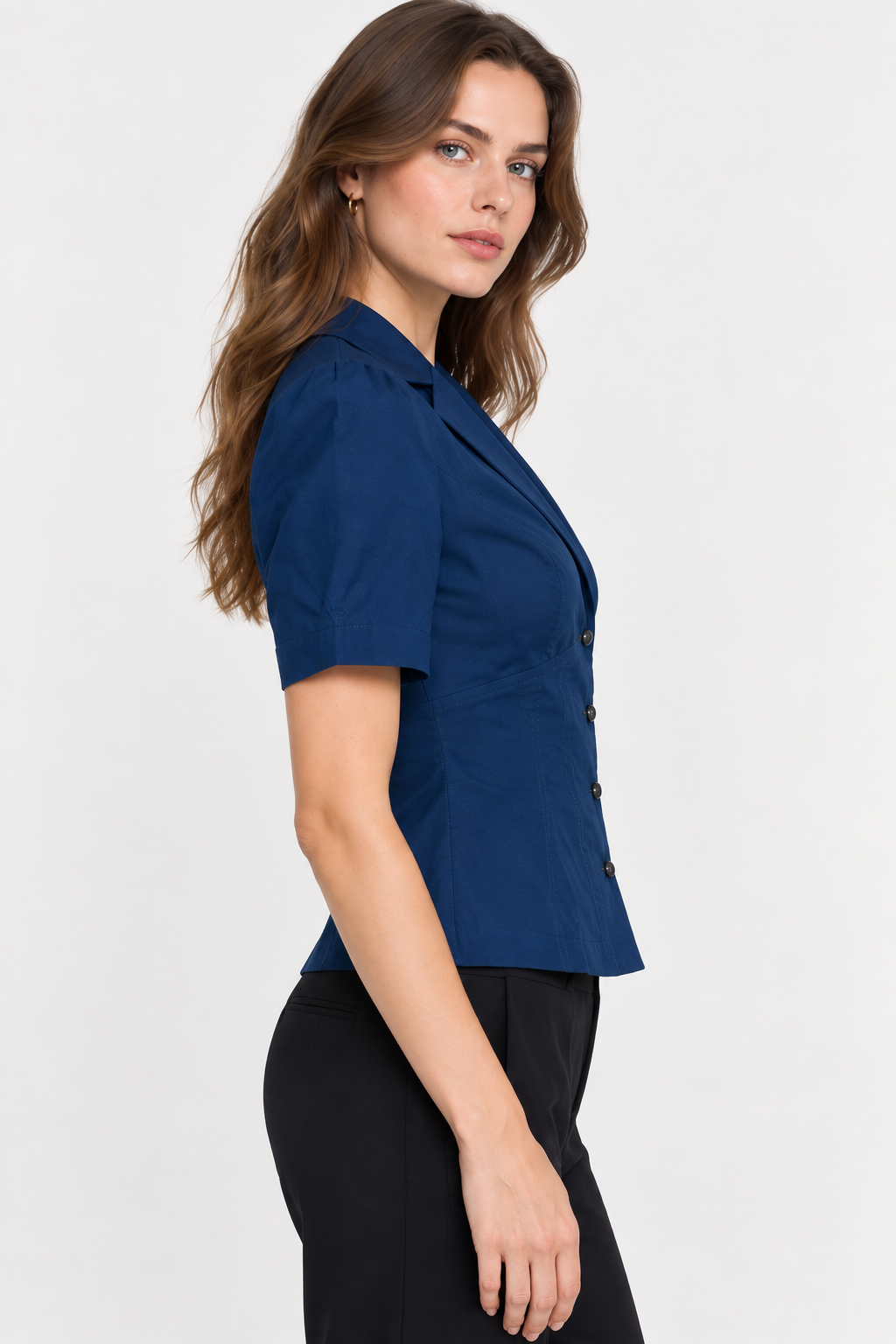 Women’s Navy Blue Cotton Blend Tailored Blazer Top