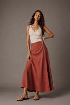 Button Detail Wrap A-Line Maxi Skirt