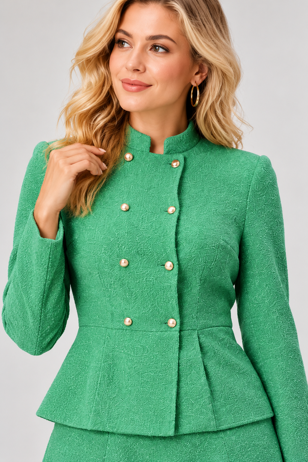 Women's Green Wool Blend Double-Breasted Jacket with Gold Buttons