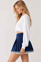 women's white polyester cropped sweatshirt with round neck and full sleeves