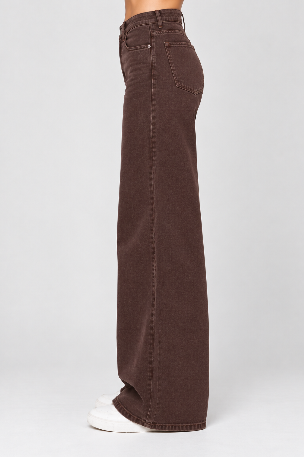women's brown cotton lycra wide-leg jeans with high-rise fit