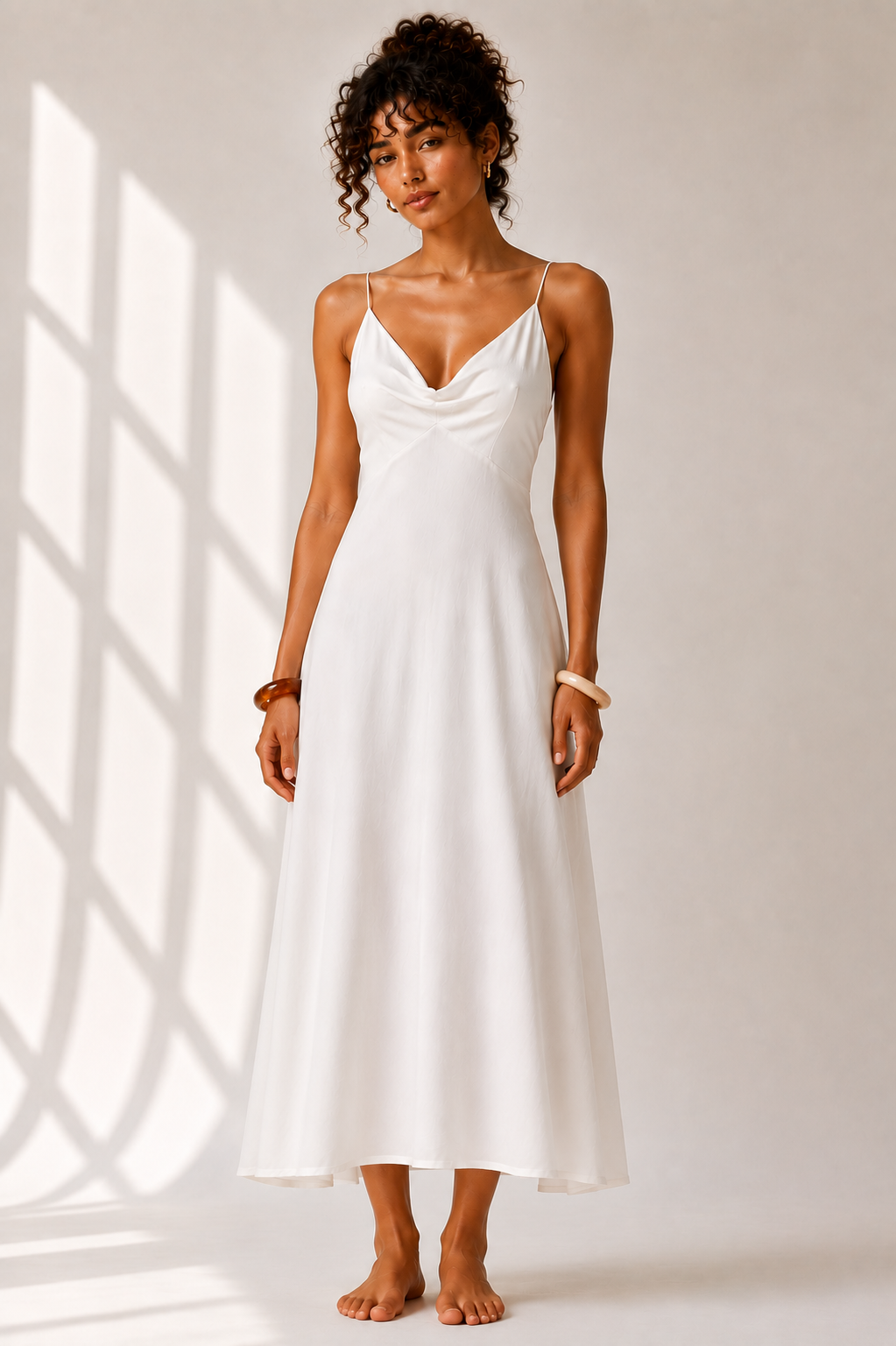 Ivory Cowl Neck Slip Midi Dress