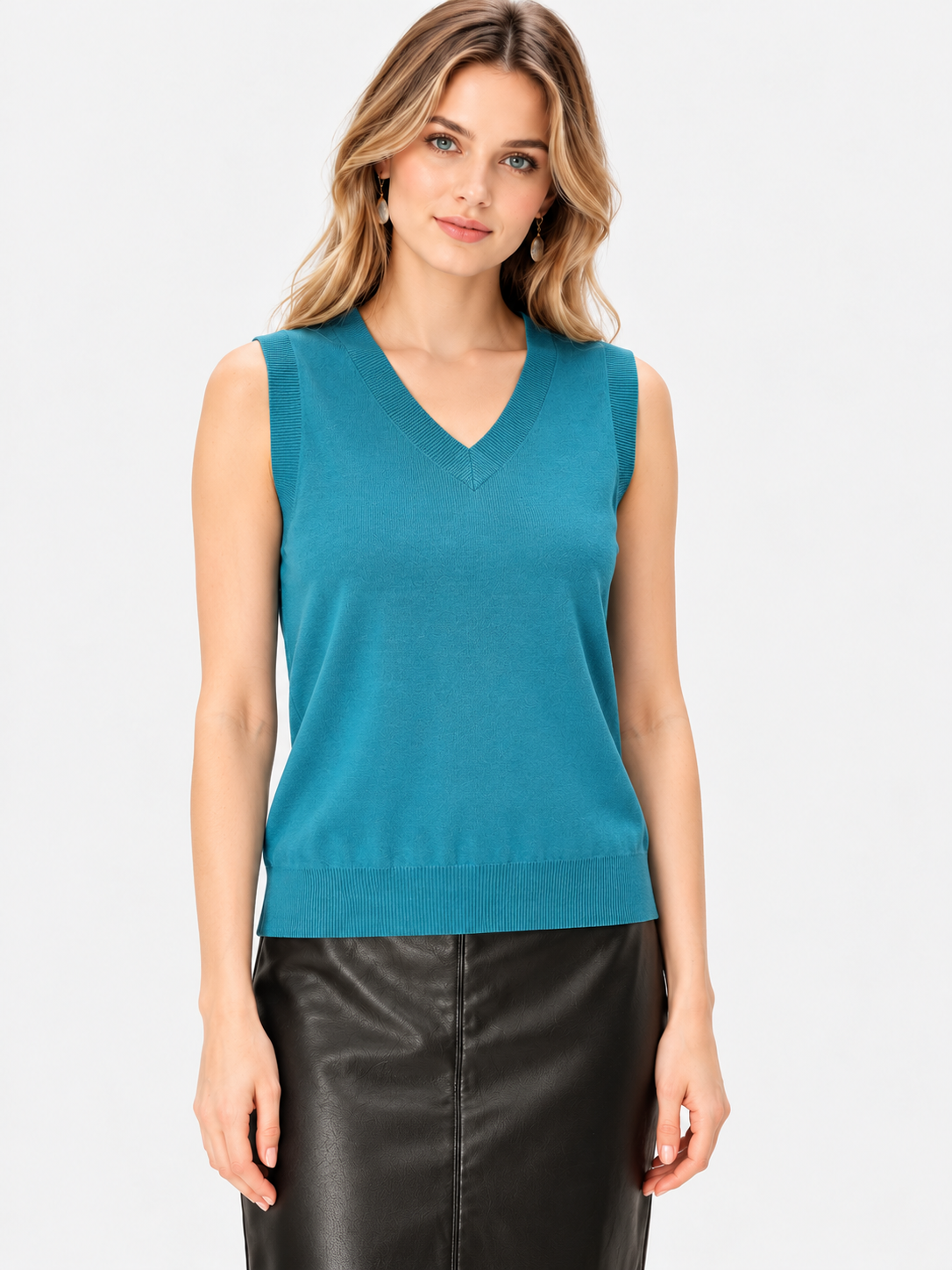 women's teal blue cotton modal relaxed fit sweater