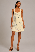 Cream Twill Graphic Mini Dress