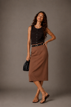 Brown Straight Midi Skirt