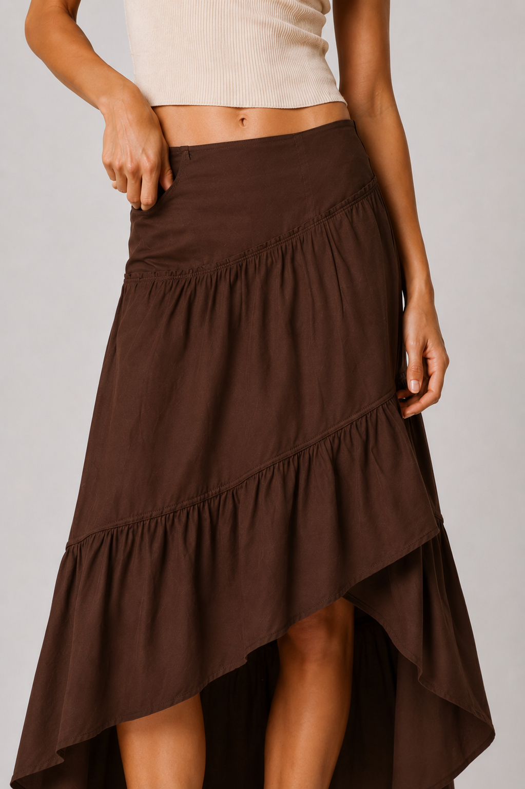 Asymmetric Tiered High-Low Maxi Skirt
