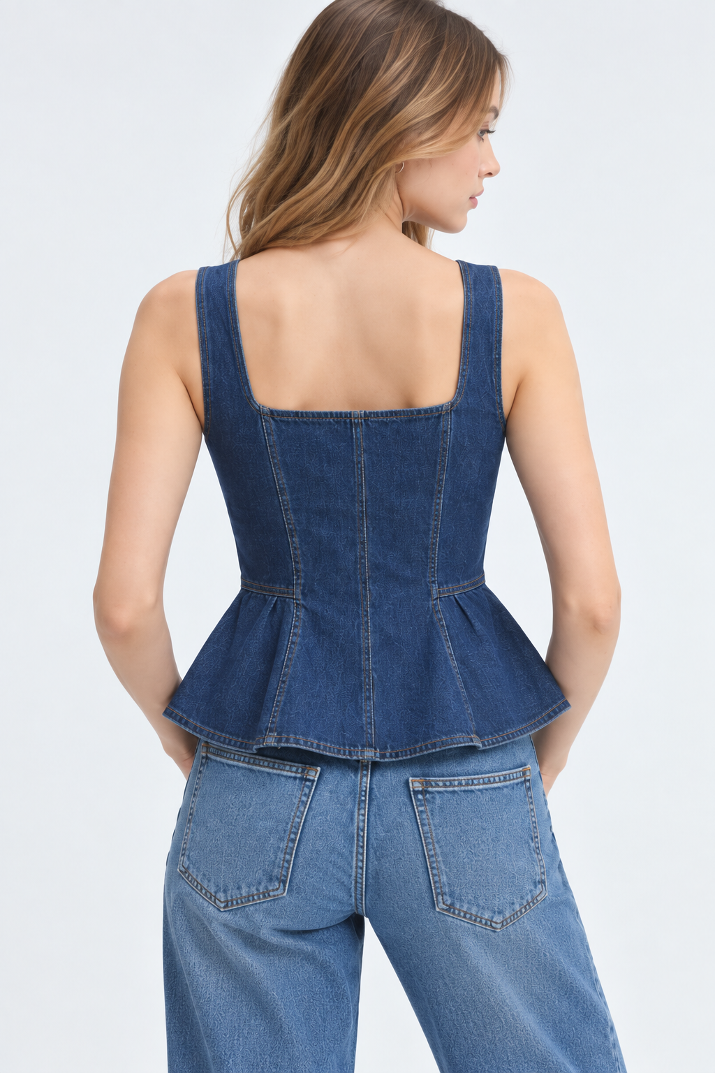Women’s Blue Denim Sleeveless Peplum Top