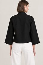 Women’s Black Cotton Mandarin Collar Top