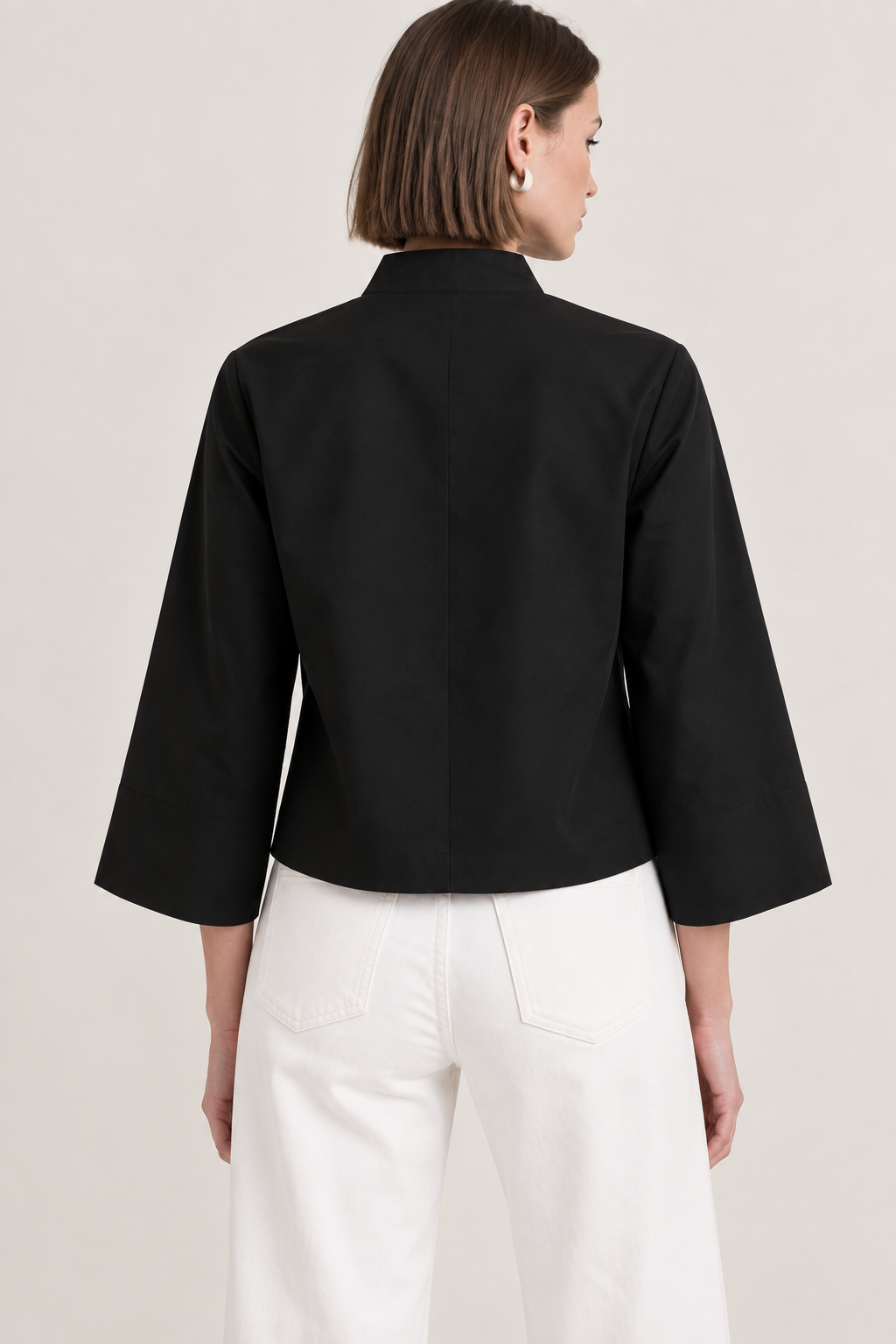 Women’s Black Cotton Mandarin Collar Top