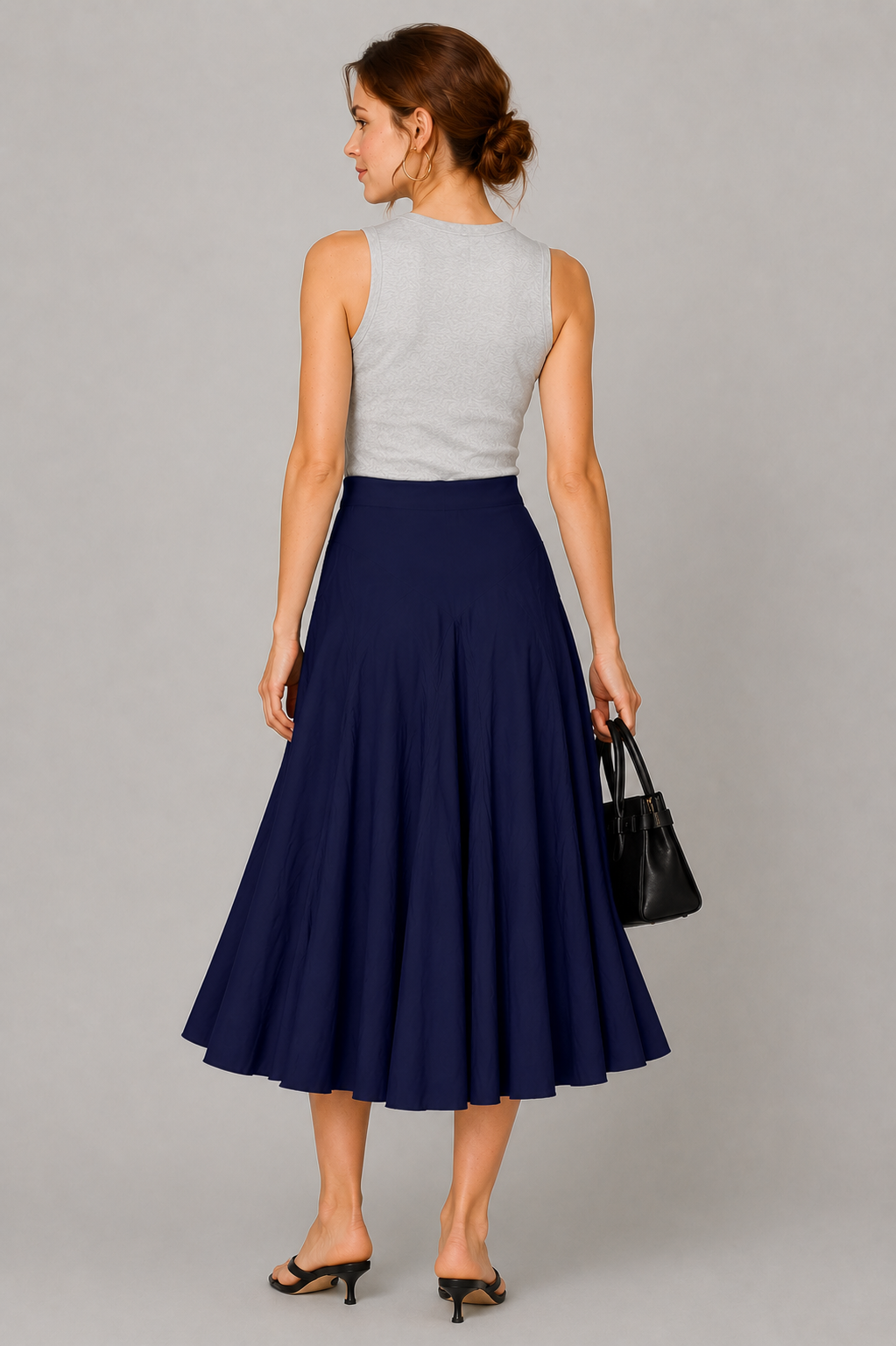 Cotton Poplin Full Flare Midi Skirt