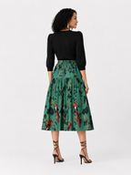 Sage Green Botanical Print Tiered Midi Skirt