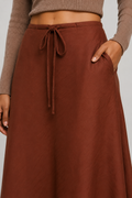 Rust Drawstring A-Line Midi Skirt