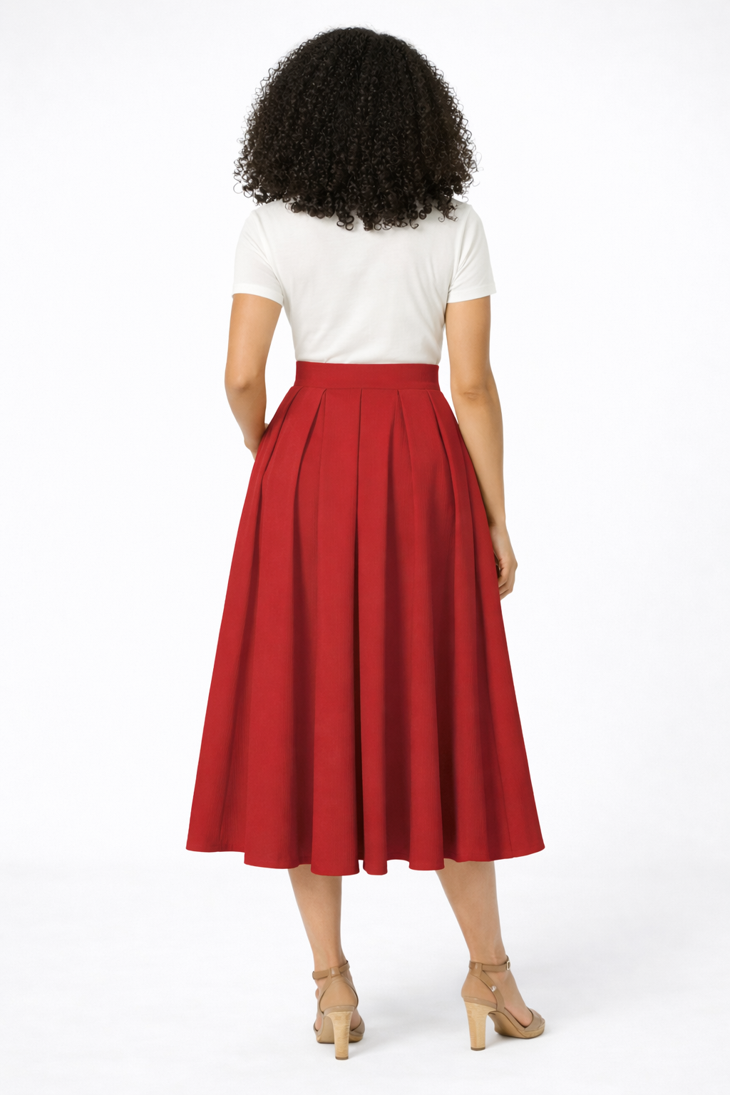 Pleated Cotton Poplin Midi Skirt