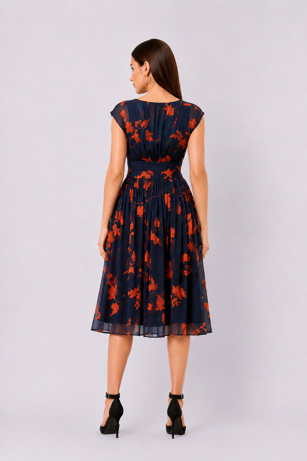 Floral Print Georgette Pleated Empire Dress