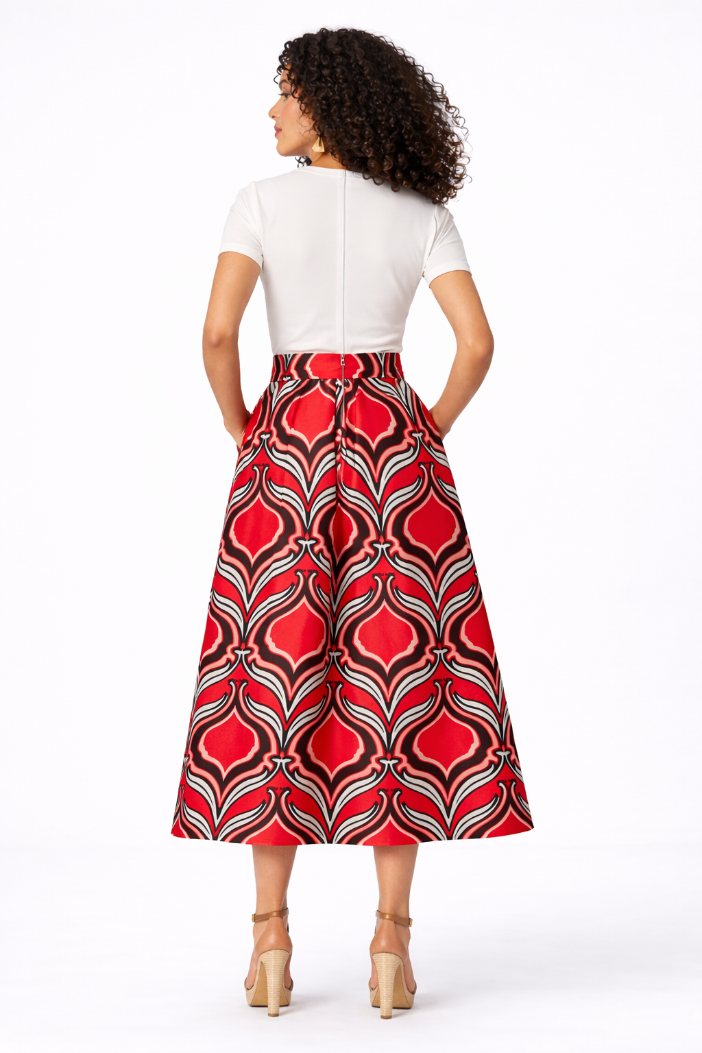 Graphic Tile Print Dupioni Maxi Skirt