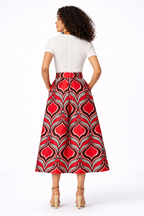 Graphic Tile Print Dupioni Maxi Skirt