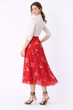 Asymmetric Flounce Hem Floral Print Georgette Skirt