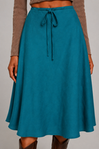 Teal Drawstring A-Line Midi Skirt