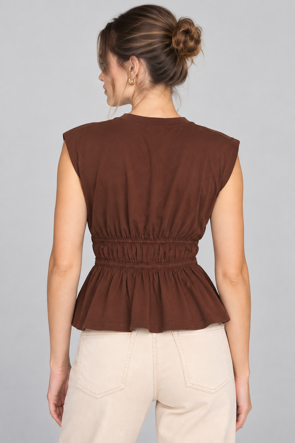 Women’s Brown Cotton Sleeveless Peplum Top