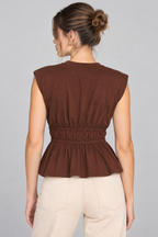 Women’s Brown Cotton Sleeveless Peplum Top