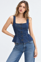 Women’s Blue Denim Sleeveless Peplum Top