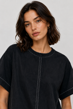 Women’s Black Denim Relaxed Fit Short Sleeve Top