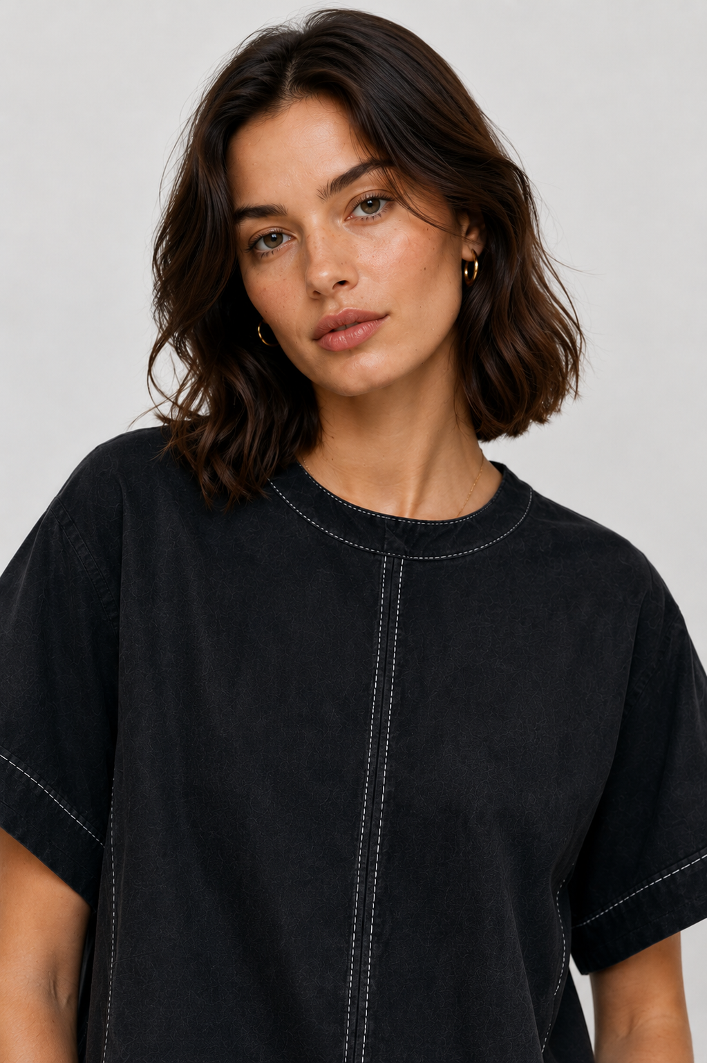 Women’s Black Denim Relaxed Fit Short Sleeve Top