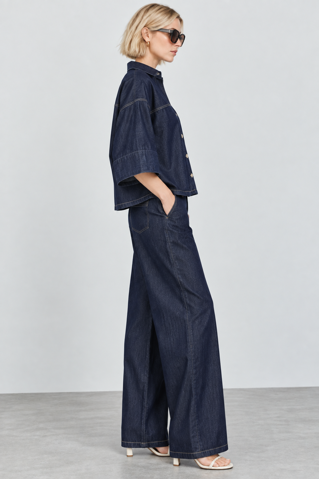 Women’s Dark Blue Denim Button-Front Jacket