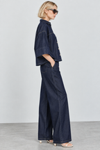 Women’s Dark Blue Denim Button-Front Jacket