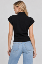 Women’s Black Cotton High-Neck Button-Down Top