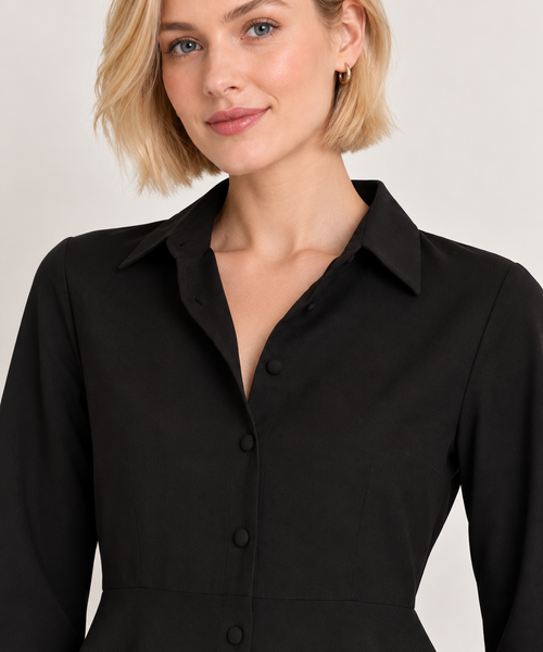 Black Cotton Peplum Shirt