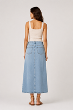 Light Wash Denim Front-Slit Maxi Skirt